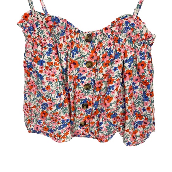 AE Printed Button-Up Tube Top pink floral b - Picture 5 of 7